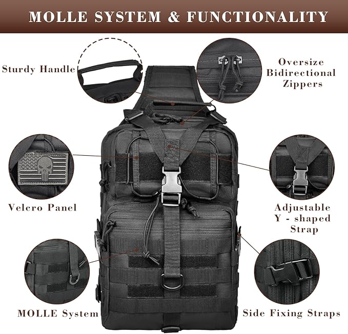 15L Compact Tactical Sling Bag, Military Shoulder Sling Pack for Men's EDC, Molle Assault Range Bag Crossbody Chest Pack for Outdoor Adventures (07-Black)