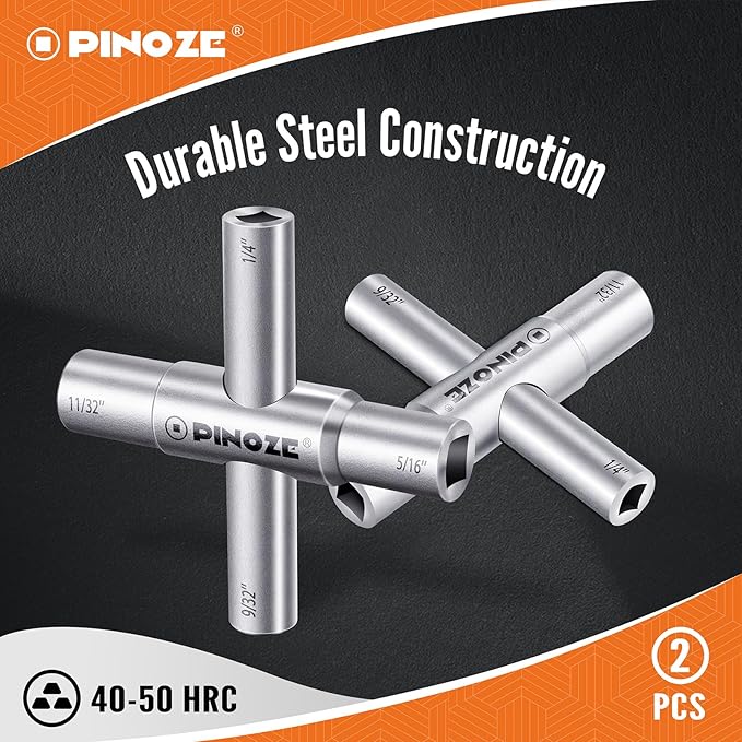 4 Way Sillcock Water Key, 1/4", 9/32", 5/16", 11/32", 2-Pack Steel Multi-Function Utility Key for Sillcocks Faucets Valves Spigots, Silver
