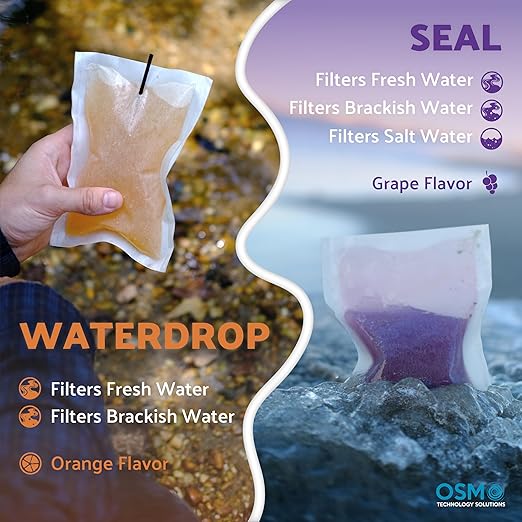 OTS Osmo Combo Pack (1 Seal & 1 Waterdrop) – Portable Survival Gear Water Filtration System, Forward Osmosis Desalination Kit for Backpacking, Hiking, Camping, and Emergency Preparedness