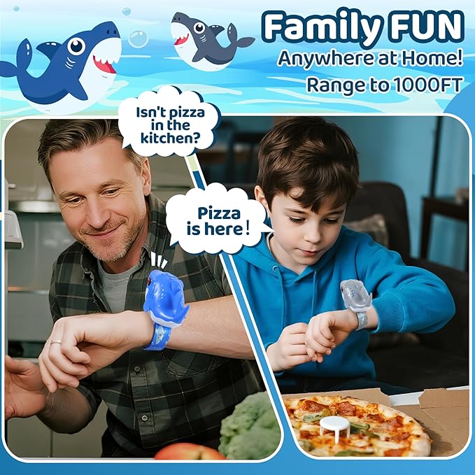 Vvinca Shark Walkie Talkies for Kids 2 Pack - Shark Toys for Boys Girls Age 3-5 5-7 8-12 Birthday Gifts for Toddlers Adjustable Strap Long Range Clear Sound Camping Outdoor Games