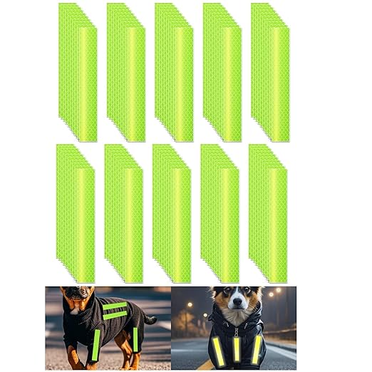 Non Fading Fluorescent Yellow Reflective Stickers 1 inch X 6 inch, Outdoor Waterproof High Visibility Safety Adhesive Reflector (100 Pcs)