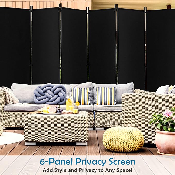 GOFLAME 6 Panel Folding Room Divider, 6FT Rolling Privacy Screen with Lockable Wheels, Portable Room Partition Screen, Freestanding Wall Divider and Separator for Home Office, Black