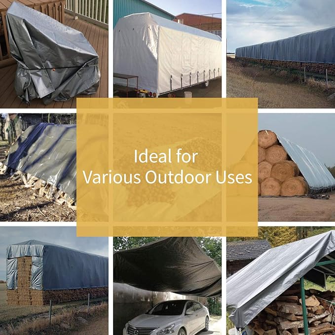 GUARD SHIELD Heavy Duty Tarp 12x24 Feet Silver Multi Purpose Thick Waterproof Poly Tarp Cover 10mil