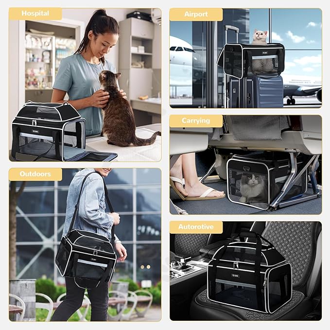 Lekereise Top-Expandable Pet Carrier 17x11x9.5 Inch Alaska Hawaiian Airline Approved Soft Sided Underseat to 12lbs Travel Carriers for Small Cats and Dogs with Locking Safety Zippers Anti-Scratch Mesh