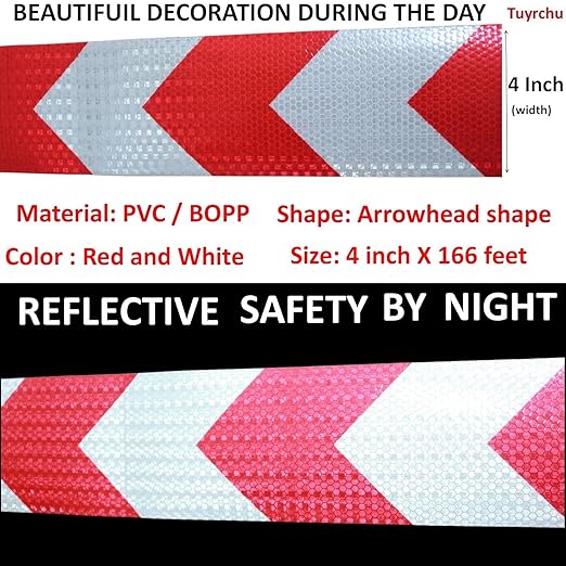Reflective Tape Red White 4 inch Wide for Truck, Outdoor Waterproof High Visibility Safety Warning Adhesive Strips (166 feet)