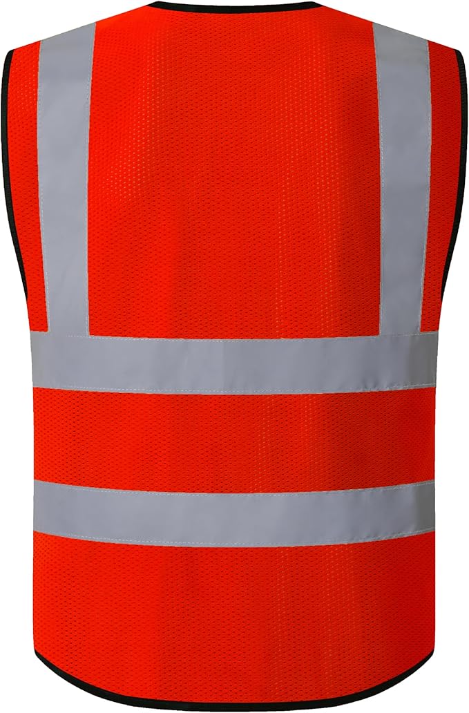 Hi Vis Safety Vest for Men Women,Mesh High Visibility Construction Work Vest Reflective with Chest Pocket and Zipper Front,Meets ANSI/ISEA Standard (KZ179-Red-XL)