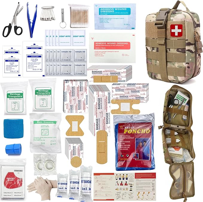 293Pcs/set - First Aid Kit Molle Pouches Emergency Survival Kit Suitable for Outdoor Activities, Home, School, Hiking, Car Travel and Camping - Quick Response First Aid Essentials (CP)