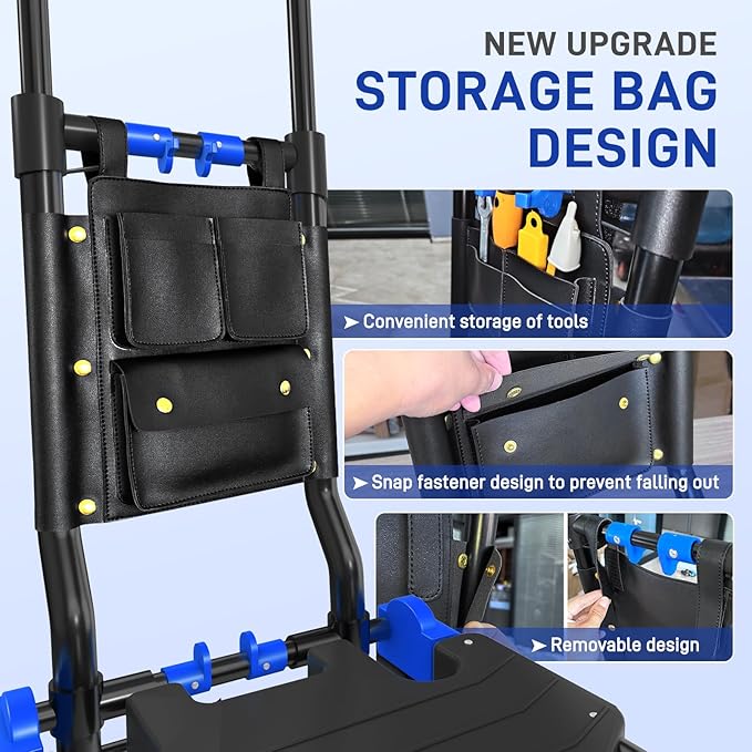 Folding Hand Truck, 2 in 1 Portable Heavy Duty Carrying Moving Dolly Cart with 4 Foldable Wheels and Retractable Handle Duty 330lbs (Blue)