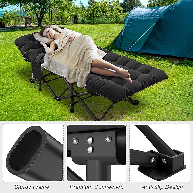 ABORON 2PK XXL Camping Cot for Adults 900LBS - 78"×32" Oversized Folding Bed with Mattress Pad, Heavy Duty 1200D Oxford Outdoor Cot with Carry Bag