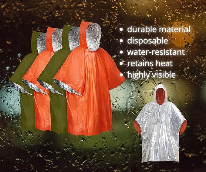 Winter Storm Emergency Kit with COB Keychain Light, 15 Essential Items (30 Pieces Total) with Rain Poncho, Blanket, First Aid, Emergency Water