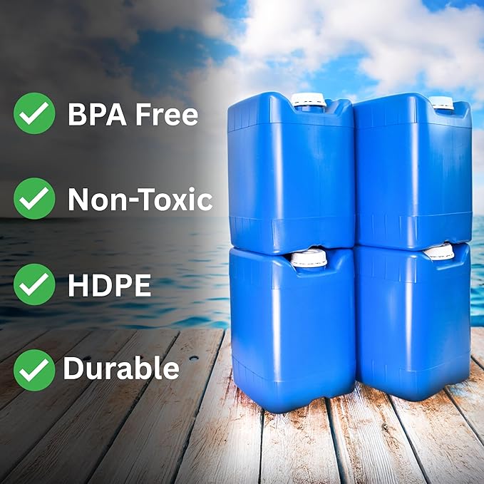 5-Gallon Stackable Water Tanks for Long-Term Emergency Storage | Complete Water Storage Kit for Survival with Lids, Spigot, Water Treatment, Hose & Faucet Attachment (2 Tanks (10 Gallons))