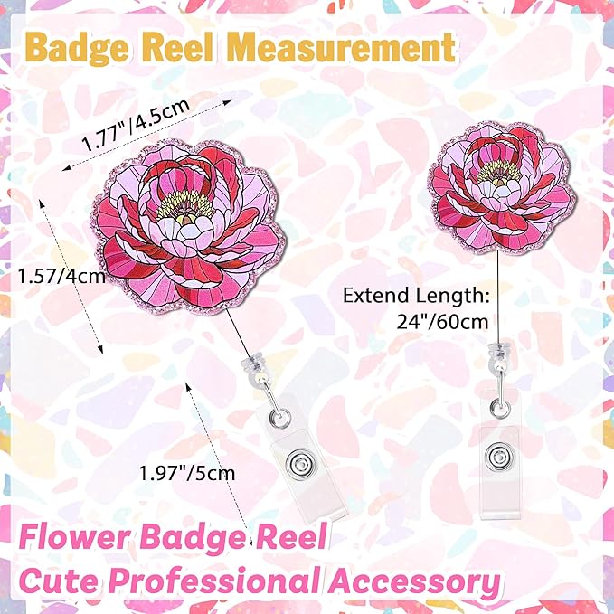 Pink Flower Badge Reel with Alligator Clip Funny ID Badge Holders Cute RN LPN CNA MA PCT Badge Buddy Nursing Medical Students Teachers Nurse Accessories for Work