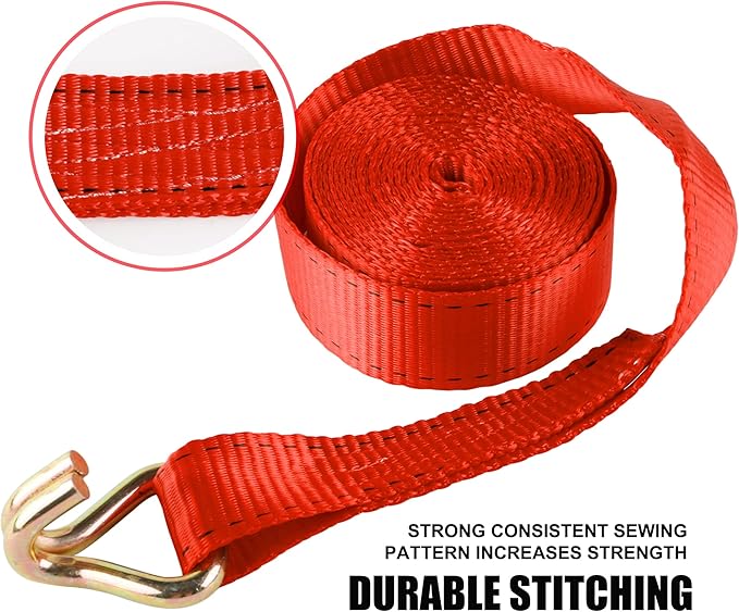 Ratchet Straps (4PK) - 4500lbs Breaking Strength 1.5''×15' Heavy Duty Tie Down Straps with Padded Handles, Double J Hooks & Soft Loops for Moving Motorcycle, Trailer & Trucks (Red)