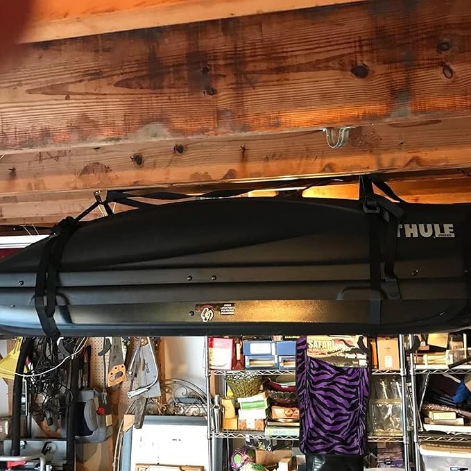 StoreYourBoard Cargo Box Pulley System – Heavy-Duty Garage Hoist Lift for Rooftop Carriers – Garage Storage & Garage Organization Ceiling Hoist with Pulley – Holds 150 lbs - Fits 10-14 ft Ceilings