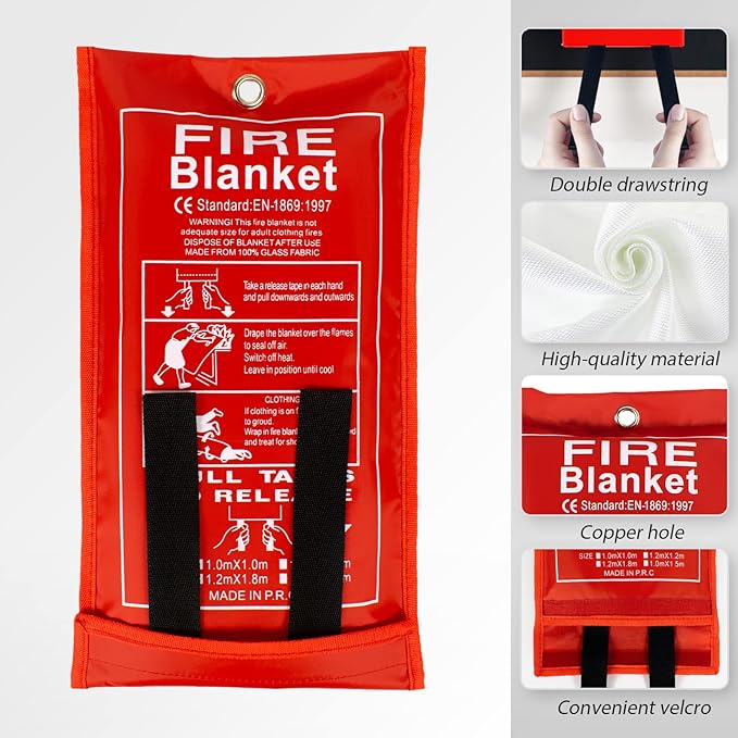 FLASLD Fire Blanket for Home, Fiberglass Fire Blankets Emergency for People, 2 Pack - Fire Suppression Blanket for Kitchen 40x40 Inch