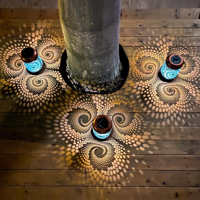 YISITEONE Mosaic Bohemian Outdoor Solar Lanterns, Waterproof Blue Table Lights, Turkish Moroccan Decorations for Garden Patio Yard Lawn Front Porch, Birthday Gardening Gifts for Women Mom Grandma