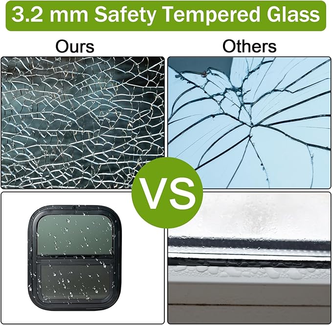 14"x16" RV Window - Vertical Sliding Teardrop Style, DOT-Certified Tempered Glass & Trim Set, Aluminum Alloy Frame w/Mesh Screen
