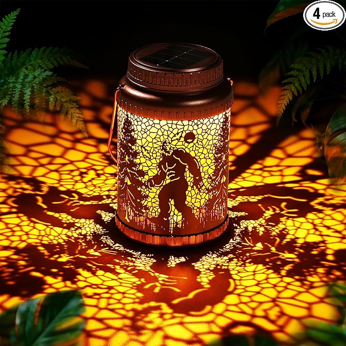 Cooo 4 Pack Solar Lanterns Outdoor Waterproof Bigfoot Sasquatch Christmas Trees Solar Pathway Lights Landscape Path Christmas Gifts for Women Mom Grandma Outdoor Table Lamp Garden Yard Decor-Rose Gold