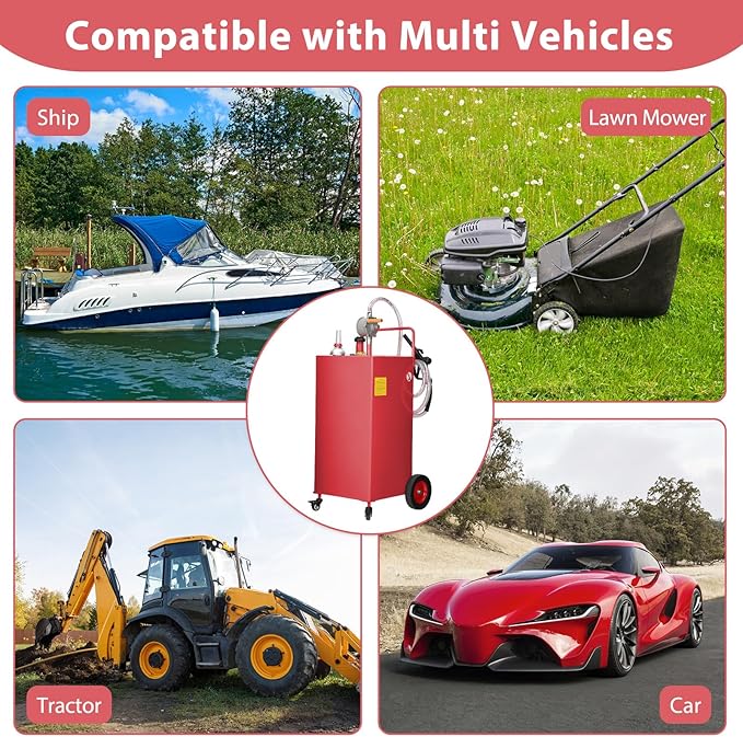 Upgraded 35 Gallon Fuel Caddy, Manual Hand Pump & Easy-Roll Wheels, Heavy-Duty UV-Resistant Steel Tank for Gas & Diesel, Portable Fuel Storage for Tractors, Mowers, Boats