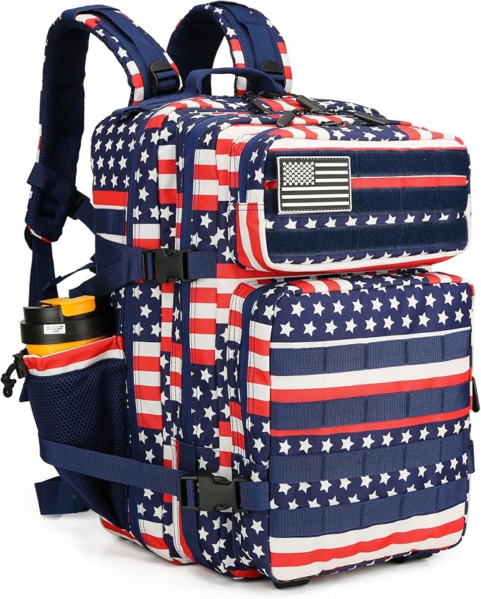 45L Tactical Assault Backpack 3 day assault pack with Molle Waterproof backpack Rucksack for Tactical Backpacks (Striped Flag)