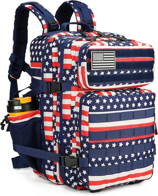45L Tactical Assault Backpack 3 day assault pack with Molle Waterproof backpack Rucksack for Tactical Backpacks (Striped Flag)