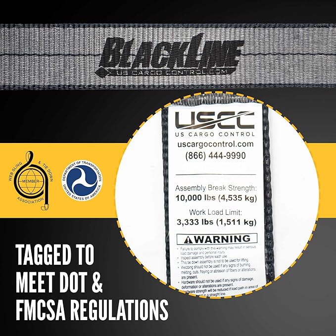 US Cargo Control Blackline Ratchet Straps Heavy Duty (10-Pack), 2 Inch x 18 Foot Black Ratchet Straps with Double J Hooks, 13,000 LBS Break Strength, Heavy Duty Tie Down Straps for Trucks & Trailers