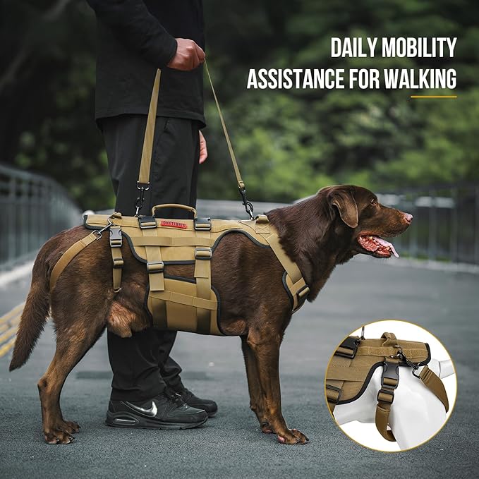 OneTigris Dog Lift Harness for Large Dogs, Dog Hip Support Brace, Full Body Lifter with Handles Invictus Multifunctional Mobility Assistance Vest for Back Legs (Brown, M)