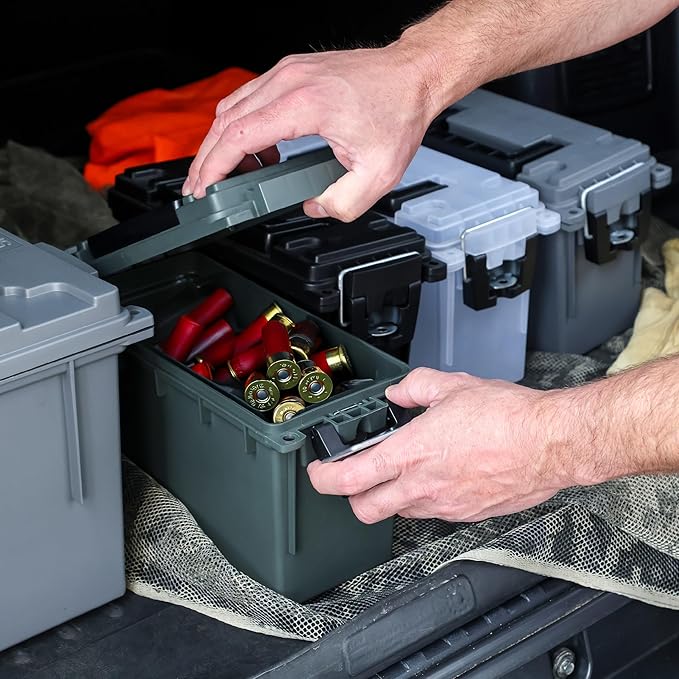 Sheffield 12626 Ammo Storage Box, Stackable .30 Cal Field Boxes, Water and Dust Resistant, Lockable Storage Box with Handle, Secures Hunting Gear, Supplies, and Bullets, Made in USA, Green, 1-Pack