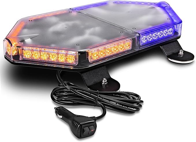 NanoFlare NFMB56 17" 12V 56W AMBER BLUE LED Strobe Mini Light Bar [SAE Class 1] [Magnet/Permanent Mount] Roof top Rotating Safety Flashing Emergency Warning Beacon Lightbar for Firefighter Vehicle