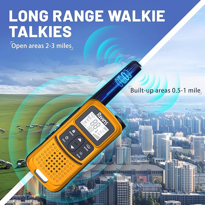 Radios Walkie Talkies Long Range: Rivins F22 Rechargeable Walkie Talkies for Adults, NOAA, 1400mAh Li-ion Battery USB-C Cable, LED Flashlight, VOX FRS Two Way Radio for Hiking Camping,6 Pack