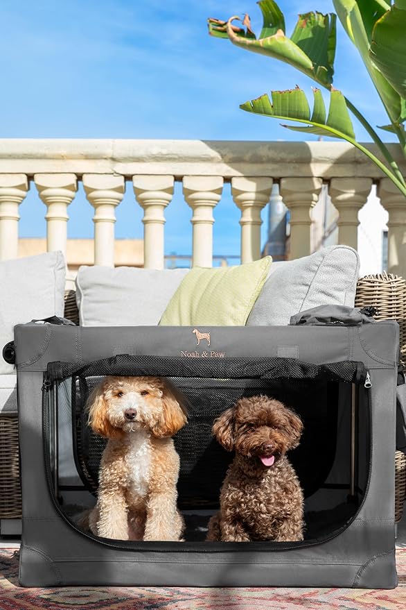 Noah & Paw Collapsible Dog Crate 30 Inches, Large Dog Crate for Large Medium Breeds, Travel Kennel for Car, Including Pet Mat for Pet Cage, 2 Storage Pockets, Handbag, 10mm Locking Zipper 30*21*21