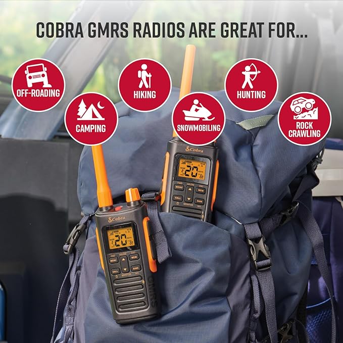 Cobra TrailBlazer 450 GMRS Radio (2-Pack) – IP54 Weather Resistant, 16hr Battery, 2.5W Long Range Walkie Talkies, Large LCD Display, NOAA, Programmable Software, Removable Antenna, Repeater Capable