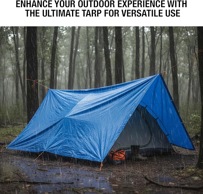 12x16 Blue Waterproof Tarp – Heavy Duty 5 MIL Thick Outdoor Tarpaulin Cover - Multi Purpose Protection for Camping, Tent, Roof, Patio, Pool, Floor, Furniture, Boat, Truck Beds, Pack of 1