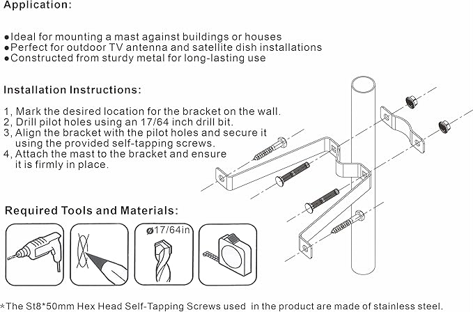 PIBIDI Adjustable Outdoor Antenna & Weather Station Mounting Pole Universal Mount Brackets - Easy Installation, Solid Structure, Weather Proof (1 1/4" Diameter, 5' 6" Arm Length)