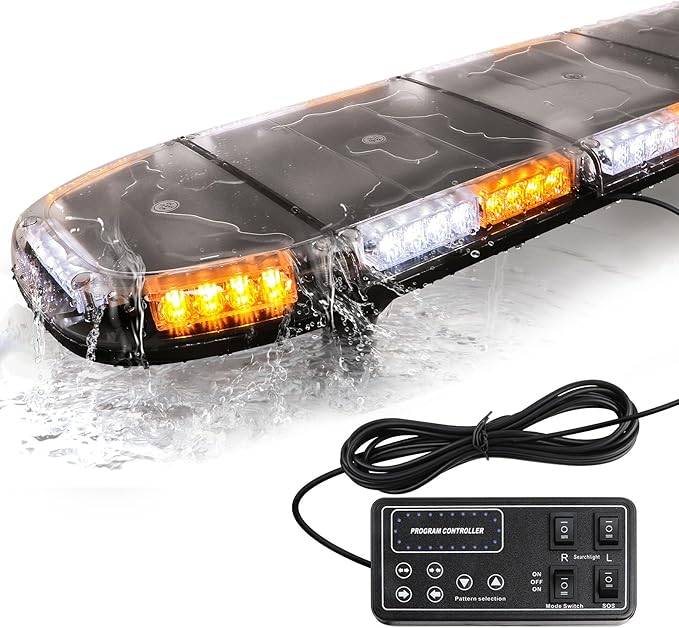 2025 Upgraded 51" Amber White Emergency Warning Security Strobe 88 LEDs Hazard Flash Light Bar for Truck Tow Lights Bar Construction Vehicle Rooftop with Control Pannel High Intensity