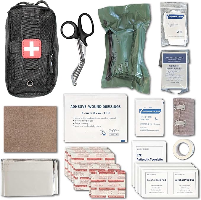 EPG Field First Aid Kit (IFAK) | 44 Piece | Compact Personal First Aid Kit | Backpacking, Camping, Emergency, Travel, Tactical, Go Bag, Bug Out Bag, 72 Hour Kit, Essentials, EDC, Survival IFAK (Black)