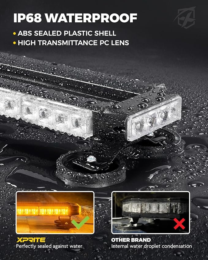 Xprite Amber 32 LED Strobe Flashing Light Bar, 21 Flash Modes 14.5 Inch Emergency Hazard Warning Beacon Lights with Magnetic Base for Tow Vehicles Trucks Car Trailer Tractor Snow Plow Roof Safety