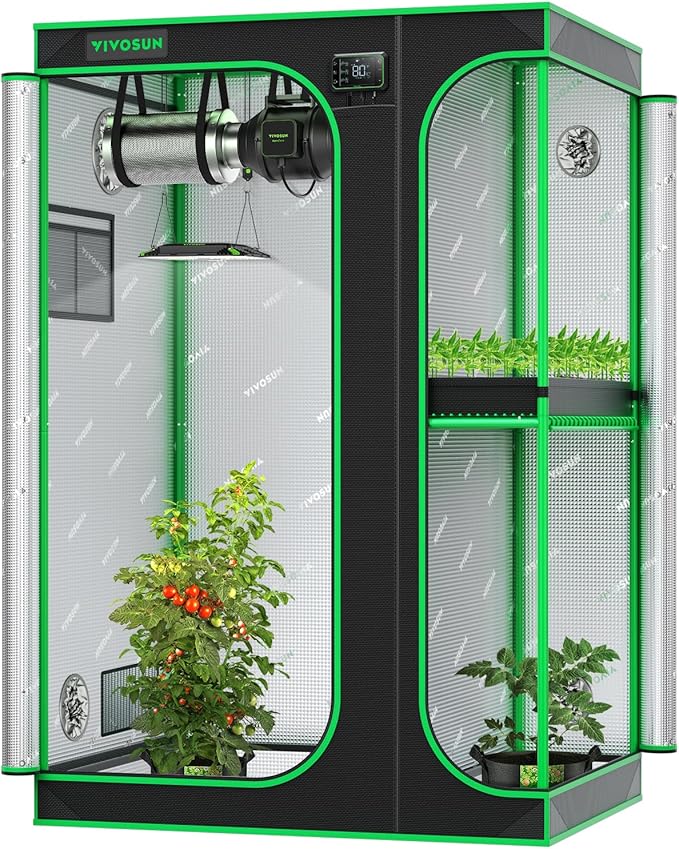 VIVOSUN D548 2-in-1 5x4 Grow Tent, 60"x48"x80" High Reflective Mylar with Multi-Chamber and Floor Tray for Hydroponic Indoor Plant