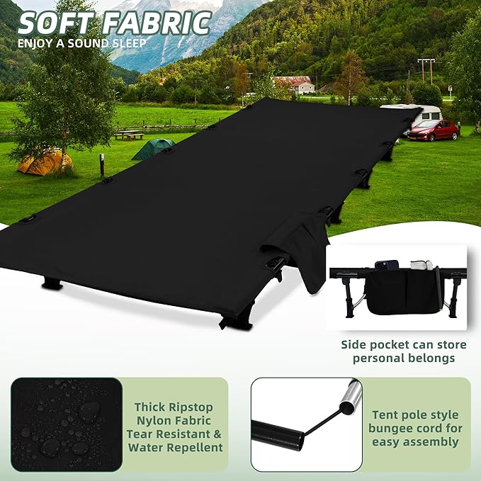 Elevon Camping Cot, 28" Extra Wide Sleeping Cot, Portable Folding Tent Camping Bed, Compact for Outdoor Travel, Base Camp, Hiking, Mountaineering, Lightweight Backpacking, 400lb Capacity