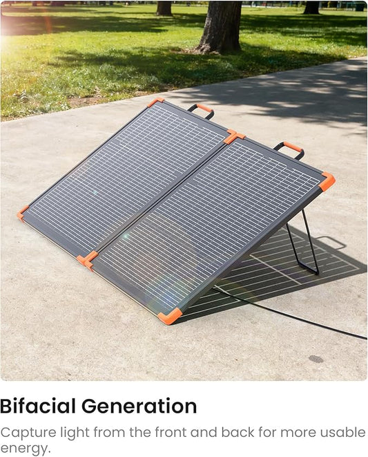 N-Type 16BB 110W Bifacial Portable Solar Panel, 25% High Efficiency Composite Foldable Solar Charger, RV Essentials, IP67 Waterproof for Camping RV Offgrid Living