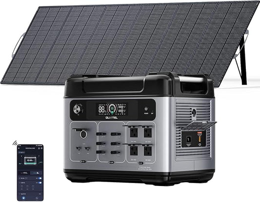 OUKITEL P2001 Plus 2400W/2048Wh Solar power station with 4 AC Outlets(5000W Peak),2400W Solar Generator with 500W Solar Panels, 1800W Super Fast Charging, Emergency Power Station for Home, Camping