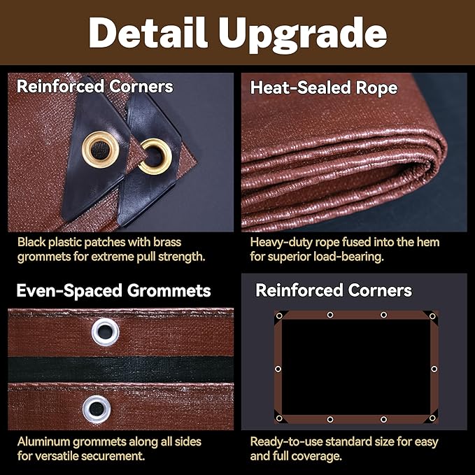 Tarp 20x30ft Heavy Duty Waterproof 16 Mil Tarps,UV-Resistant,Tear-Proof,Black&Brown Multipurpose Tarps,for Outdoor Pool,Camping,Tent,Roof,Garden,Etc -by MVPNET