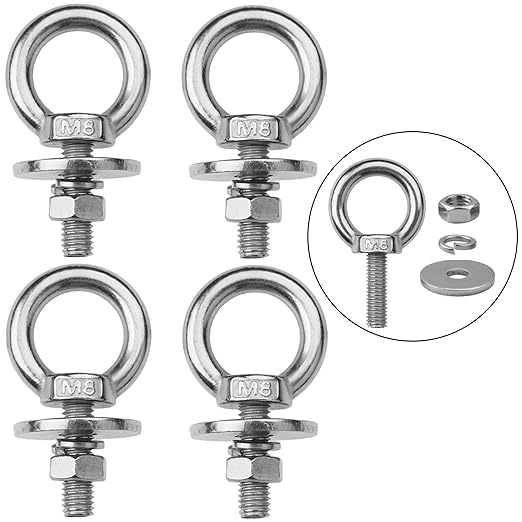 4 Pack M8 Stainless Steel Eye Bolts with Nuts, 5/16" x 1" Long Lifting Ring Eye Bolt， Eye Bolts Heavy Duty for Hang Tie Down Outdoor (4, M8x26mm (5/16"x1"))