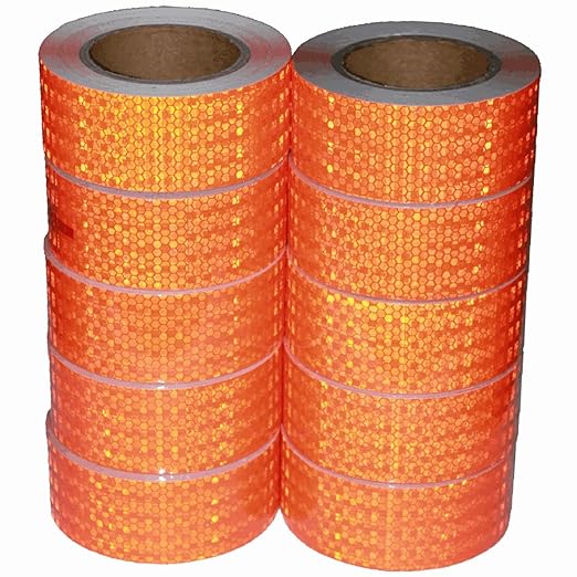 Industrial Reflective Tape Orange 2 inch Wide, Outdoor Waterproof High Visibility Safety Warning Adhesive Strips (66 feet, 10 Rolls)