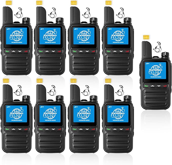 KAYOTOM Lifetime Free Global Walkie Talkies Unlimited Range PTT Push-to-Talk Over Cellular Nationwide 5000 Miles POC 4G Handheld Long Range Two Way Radio for Team (with Earphones, 9-Packs)