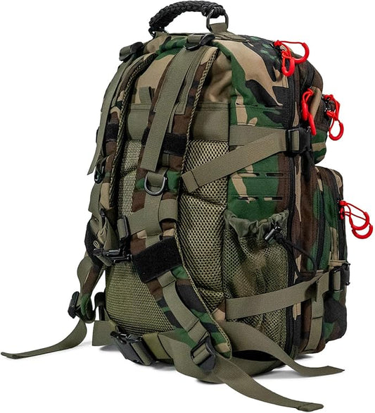 Combat Iron 35L Military Tactical Backpack for Men & Women, Molle Daypack Bug Out Bag, Hiking, Camping, Travel Rucksack with Bottle Holder, Woodland BDU Camo