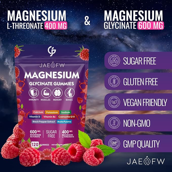 Magnesium Glycinate Gummies 1000mg – High Absorption Magnesium Complex with L-Threonate, CoQ10, Muira Puama, Vitamin D3 & B6 for Adults & Kids – Promotes Energy Balance, Focus, and Muscle Function 120