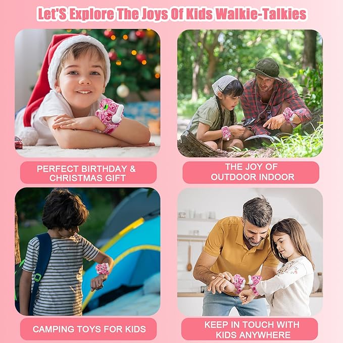 Dinosaur Walkie Talkies for Kids 2 Pack Camping Gear T-Rex Outdoor Toys for Girls Age 3-12 Year Old 3 Channel Long Range Birthday Gifts Christmas Stocking Stuffers