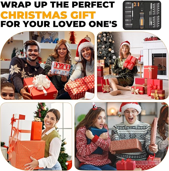 MulWark 63PC Magnetic Ratcheting Screwdriver Bit Set – Multibit Screw Driver with Screwdriver Bits Slotted, Torx, Hex, Pozi, Philips, Square; Nut Driver Set for SAE and Metric – Christmas Gift