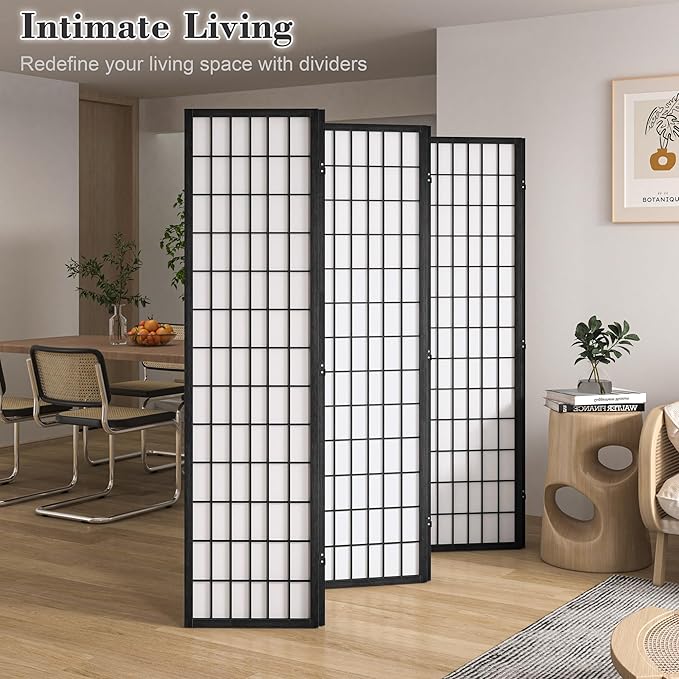 WelFurGeer 6 Panel Shoji Screen Room Divider, Folding Privacy Screens, Room Partitions and Dividers, Decorative Room Dividers, Wall Dividers for Room Separation, Japanese Room Divider for Home (Black)